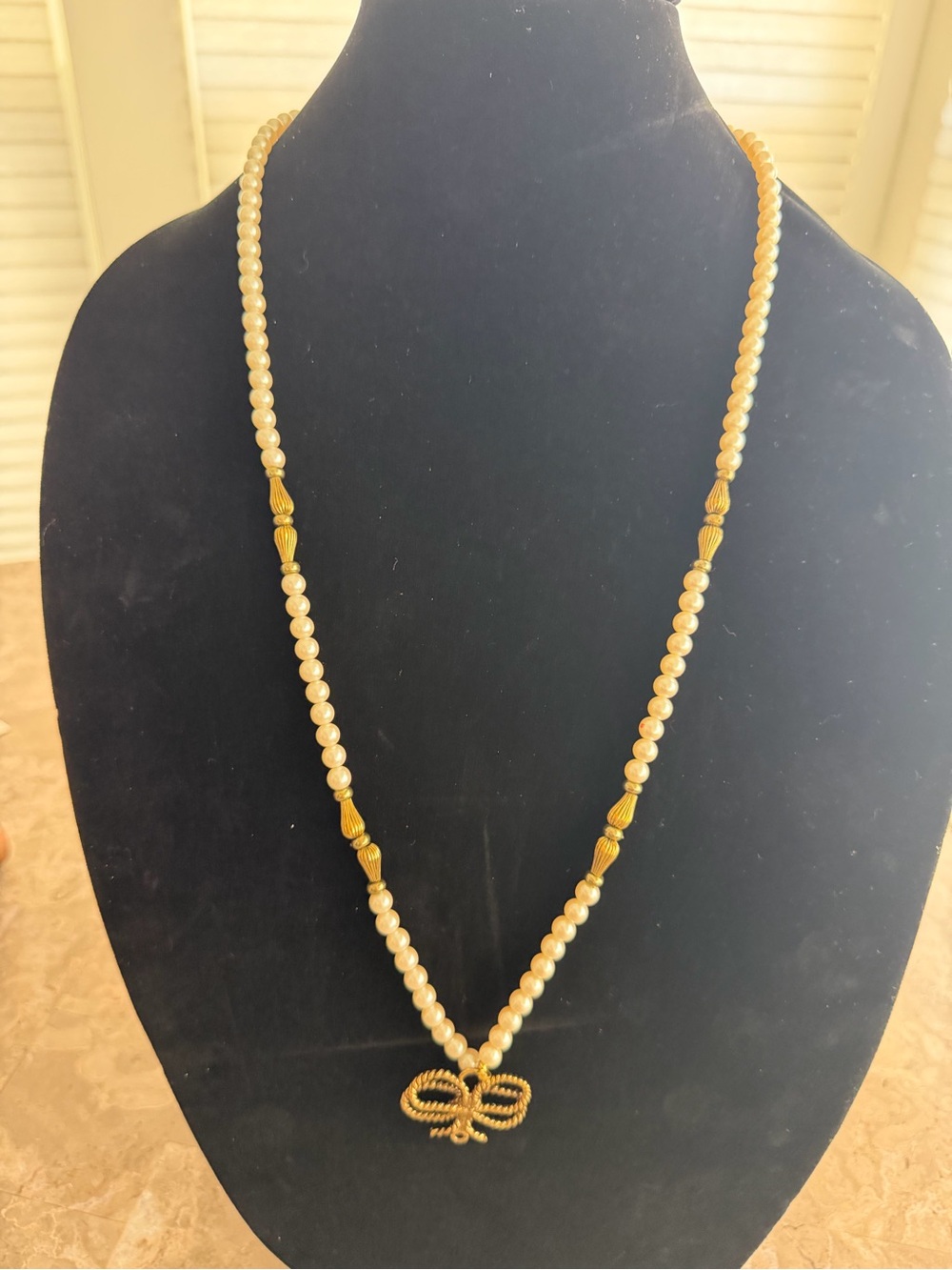 Gold and Pearl Bow Pendant Necklace - Women Jewelry